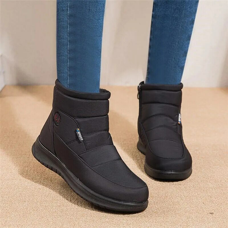 Botas de neve botas de inverno de pelúcia botas de inverno para mulheres à prova dwaterproof água manter sapatos quentes mulher zíper