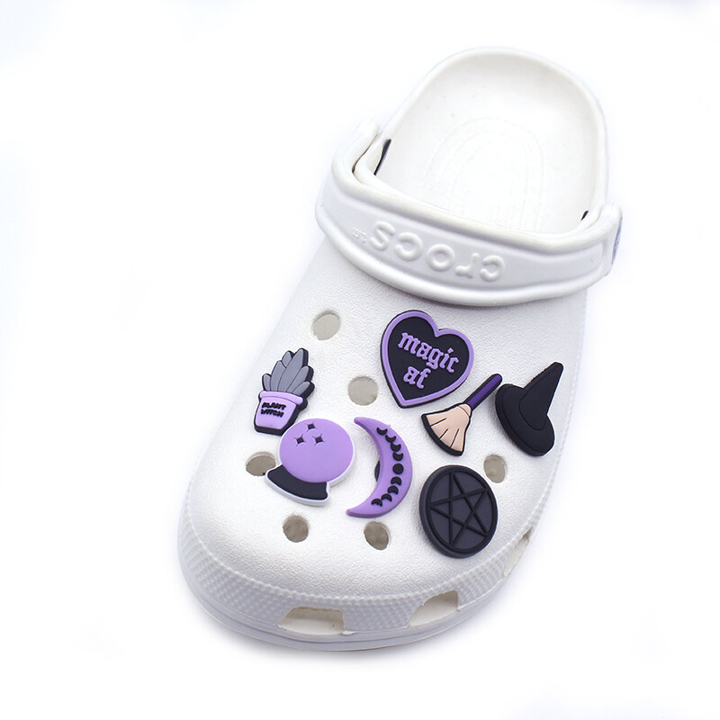 Purple Crystal Ball Shoe Charms Magic Circle Wizard Hat Broom Moon Shoes Accessories Decoration Fit Buckle Croc Jibz Kids Gifts