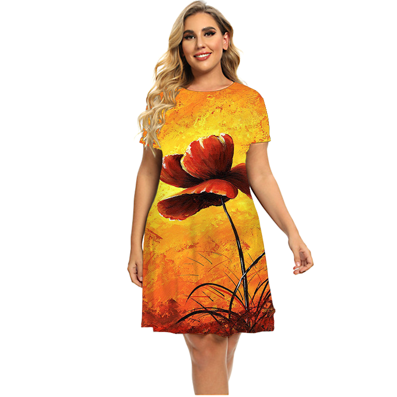 Vestido corto informal holgado de verano para mujer, minivestido con estampado Floral Tie-Dye, talla grande 6XL, 2022