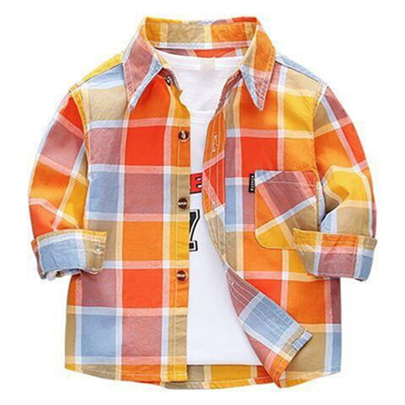 2022 New Toddler Boys Shirts Long Sleeve Plaid Shirt For Kids Spring Autumn Children Clothes Casual Cotton Shirts Tops 24M-11Y