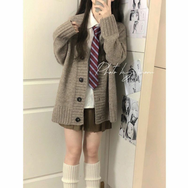 2023 Korean Version New Vintage Loose Fitting Fashion Sweater Knitted Cardigan Coat Top Shirt Pleated Short Skirt Women's Set