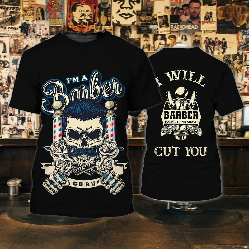 Camiseta de Barbería para hombre, ropa personalizada con estampado 3D, cuello redondo, de gran tamaño, barata, de manga corta, ropa de calle Punk