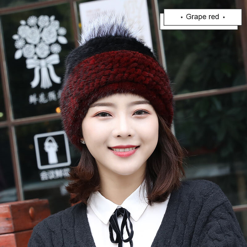 Mink Fur Hats Knitted Real Mink Beanies Caps Women Girls Solid Soft Berets Hat Lady Elegant Winter Outdoor Windproof Warm Hat