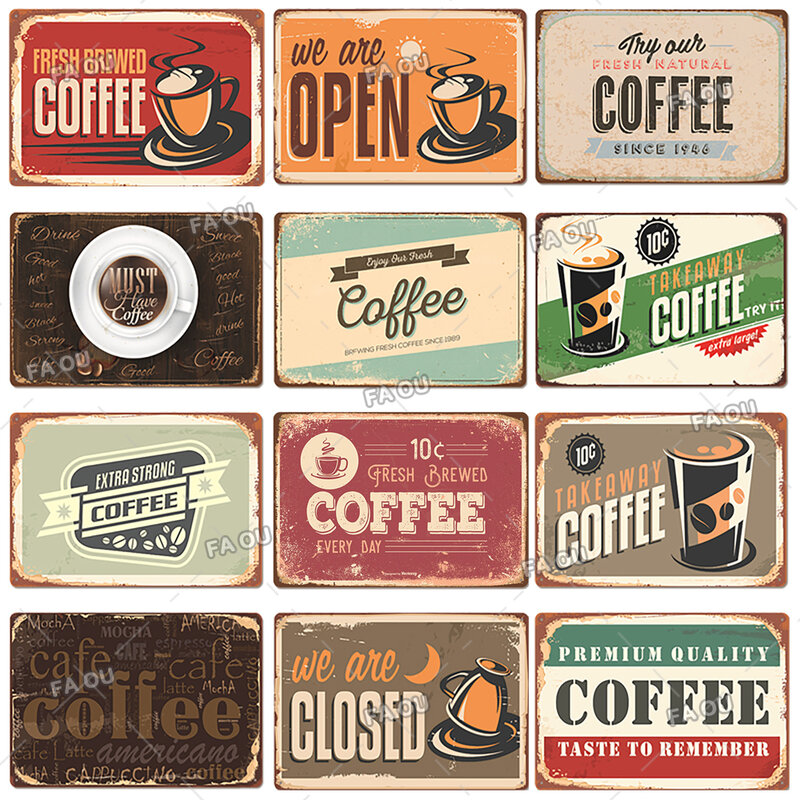 กาแฟสามารถครอบครัวสัญลักษณ์ Letter Art Vintage โลหะป้ายโฆษณาโปสเตอร์เหล็กแผ่นภาพวาด Wall Sign Bar Cafe Decor