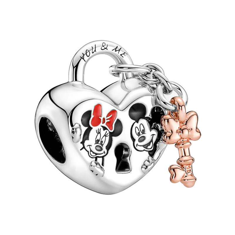Fit oryginalny Disney Minnie Mickey Mouse Charms bransoletka kobiety ty i ja Rose klucz serce blokada koraliki DIY Bijoux dla mężczyzn kochanka bransoletka