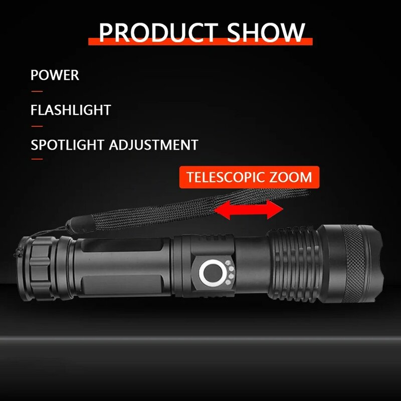 Torcia a LED Super luminosa XHP50 torcia ricaricabile USB 5 modalità lanterna tattica zoomabile per la pesca in campeggio