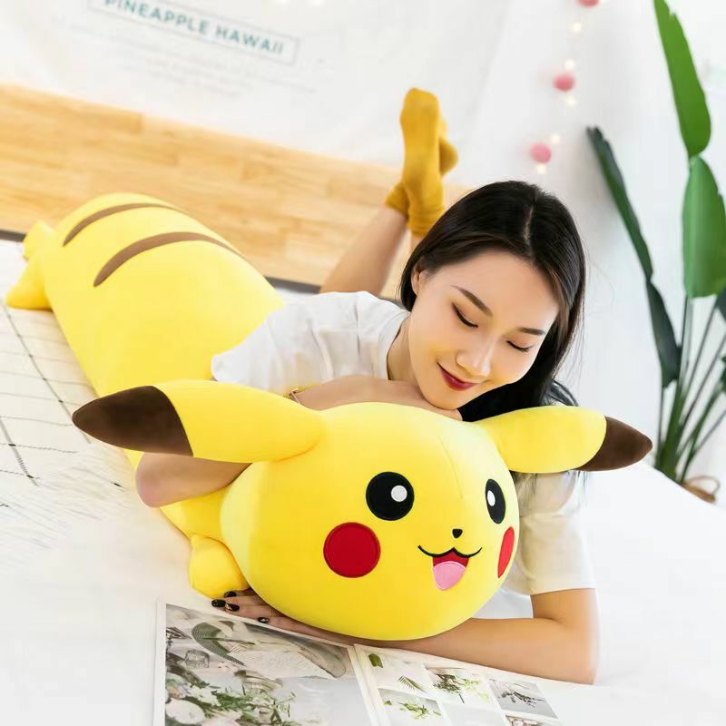 Sorriso pokeman pikachu animação abraço travesseiro, 60/85/110cm bonito brinquedo de pelúcia, crianças macio algodão pp criança aniversário diário presente de natal