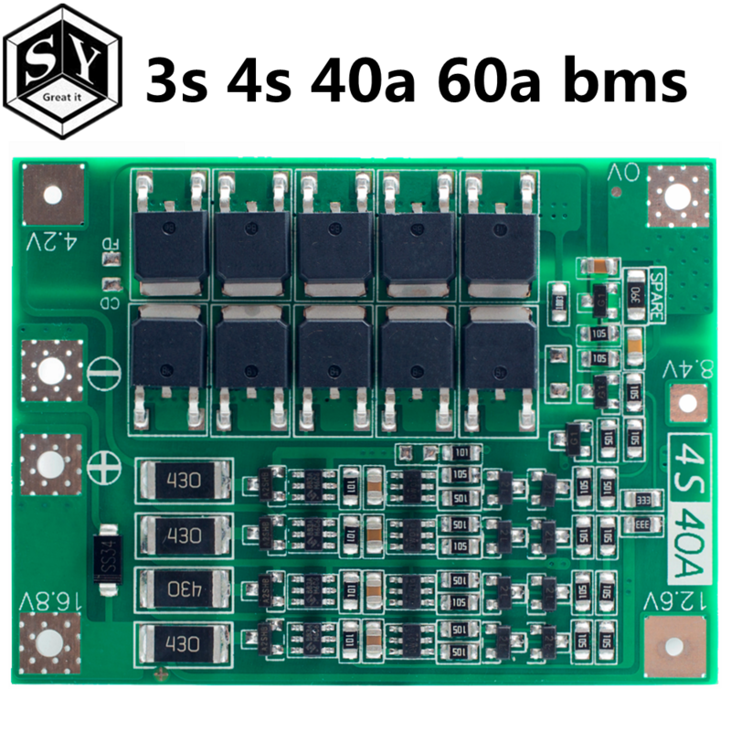 3S/4S 40A 60A Li-ion ładowarka akumulatorów litowych płyta ochronna 18650 BMS dla silnik do wiertarki 11.1V 12.6V/14.8V 16.8V wzmocnienie/równowaga