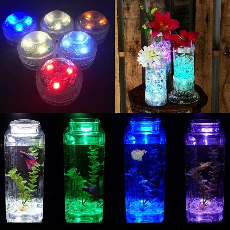 Spot lumineux submersible à 10 LED, alimenté par pile, RVB, idéal pour un jardin, une piscine, un vase ou comme décoration de mariage.