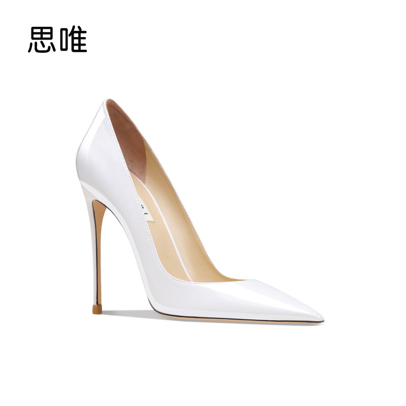 Genuine Leather Brand Women's Pumps Thin Pointed Toe Ladies High-Heeled Shoes Party Wedding Shoes Shallow mouth single shoes