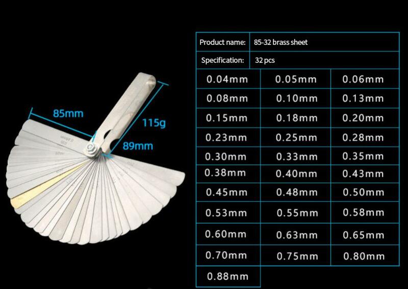 32PCS Blades Metric Feeler Gauges High Precision 0.04-0.88mm Thickness Gages Gap Filler Feller Gauges Woodworking Measure Tool