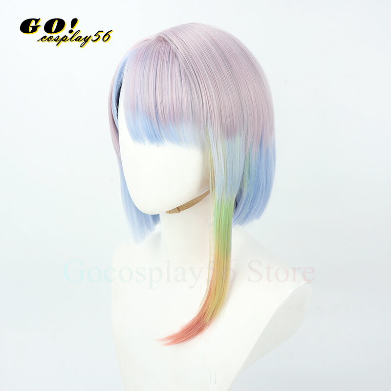 Cyberpunk: Edgerunners Lucyna Kushinada Cosplay Wig Lucy Gradient Rainbow Side Bangs Short Pink Blue Hair Women Anime Headwear