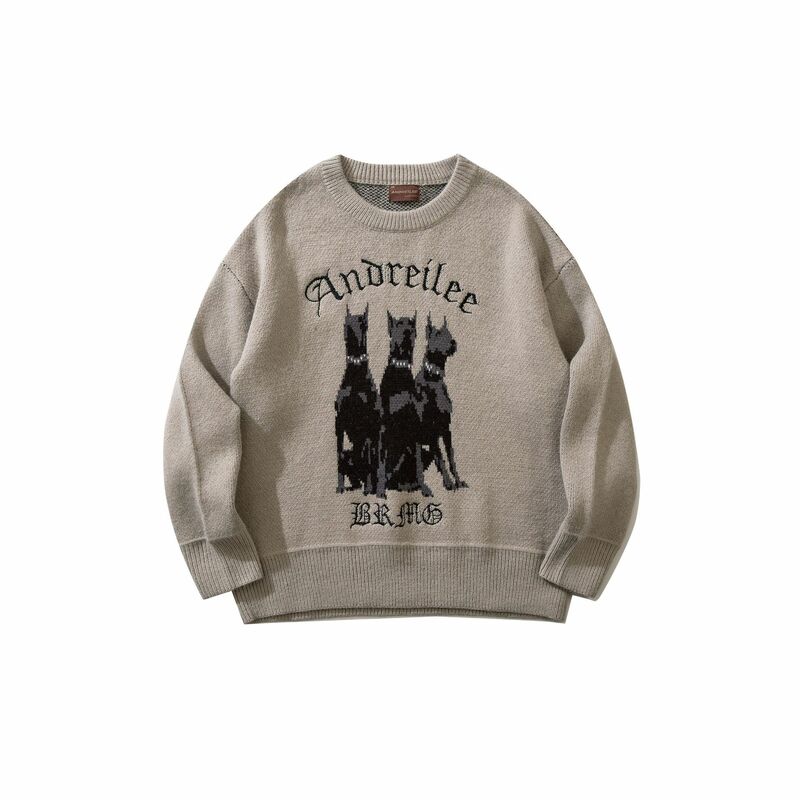 Men Vintage Sweater Y2K Streetwear Hip Hop Vintage Knitted Doberman Dog Sweaters Autumn Harajuku Retro Casual Sweaters