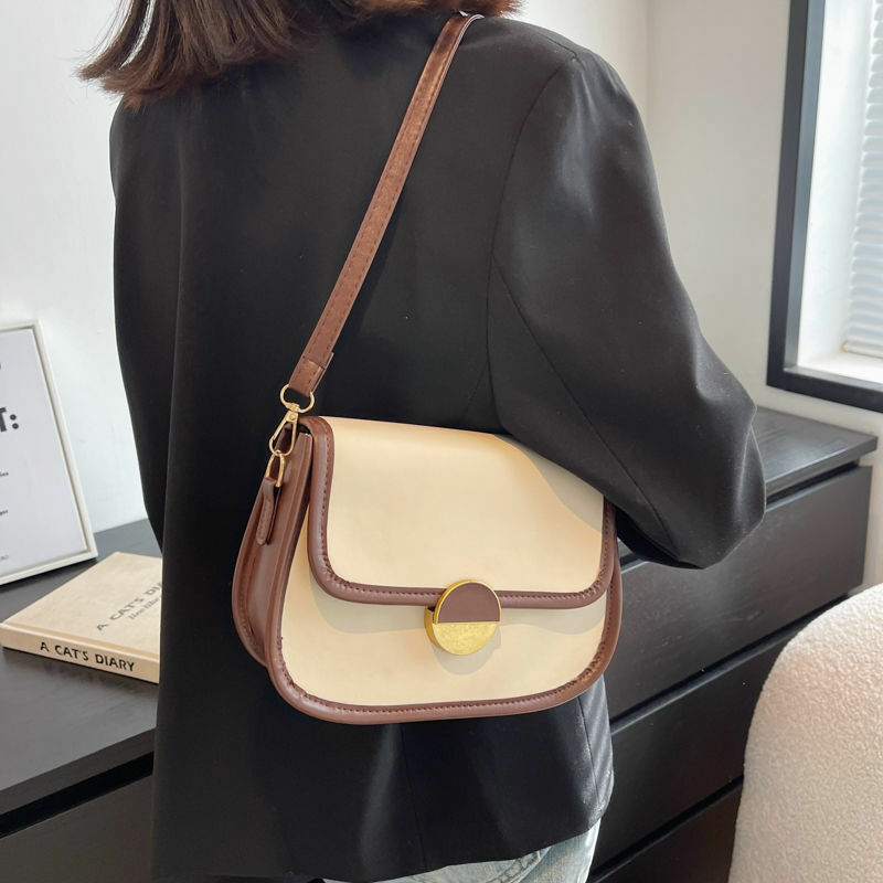 Korean Women Handbags Beige/Black/Coffee Color PU Leather Shoulder Bags INS Fashion Brand Designer Crossbody Bag for Female