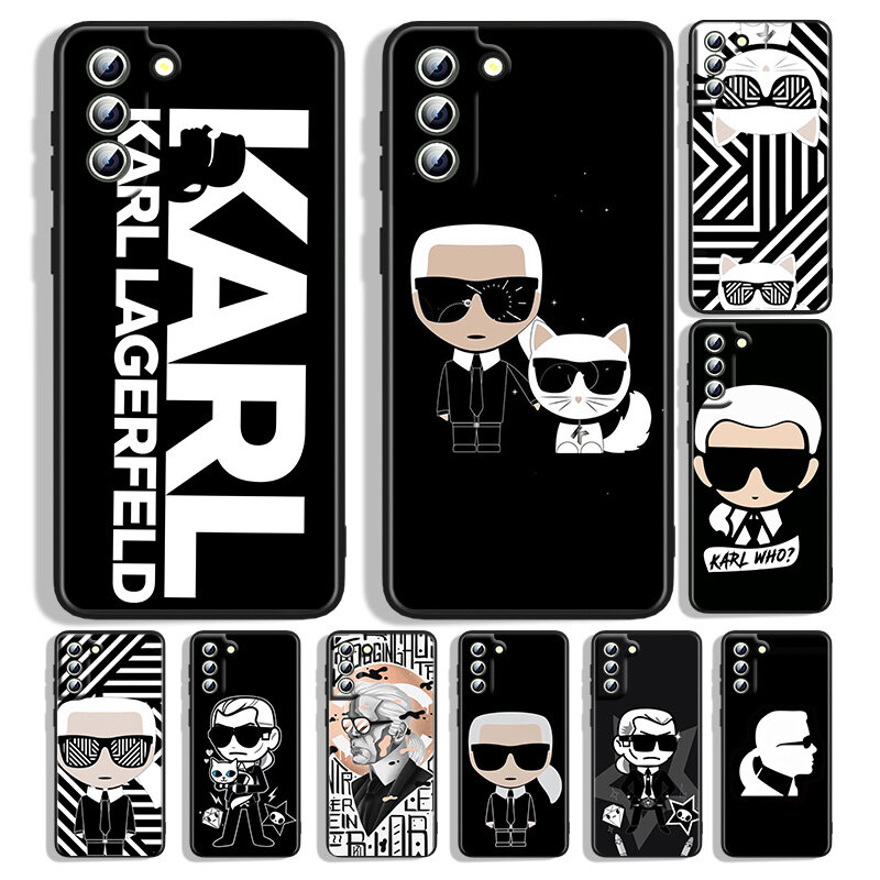 Lagerfeld Brand Designer KARLs Black Phone Case For Samsung Galaxy S22 S21 S20 FE Ultra S10e S10 S9 S8 S7 S6 Edge Plus Cover