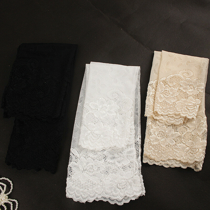 Women Lady Elastic Sleeve Driving Gloves Covered Arm Sleeves Organ Pleated Lace Hollow Hook Gloves Long Fingerless Gloves