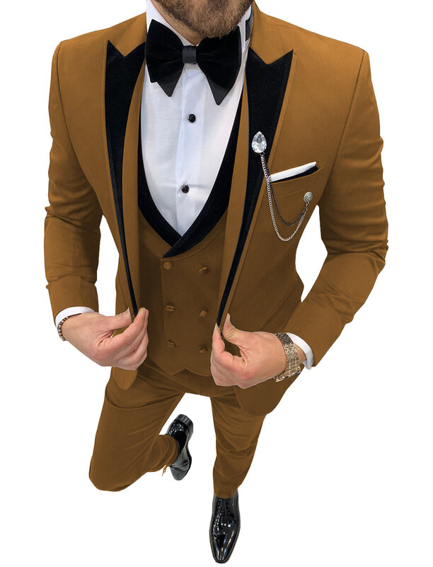 Jas Pria Pas Badan untuk Pernikahan 3 Buah Jaket Setelan Pria Kasual Kantor Bisnis Tuksedo Pengantin Pria Formal (Blazer + Rompi + Celana)