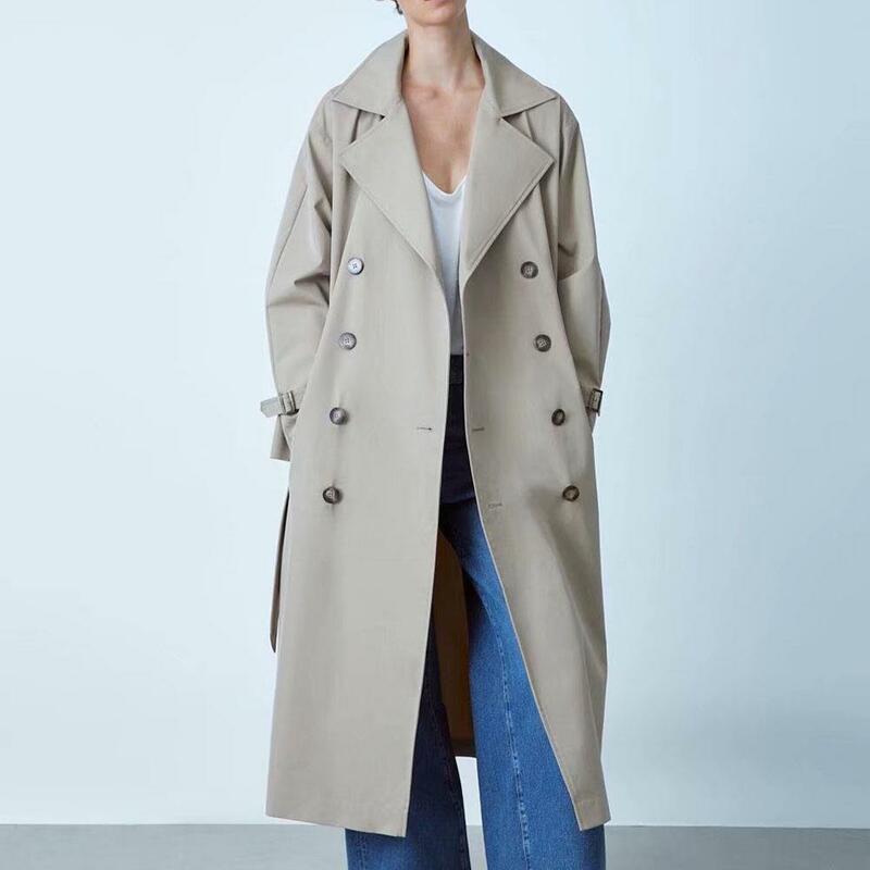 BM & ZA 여성 캐주얼 루즈 더블 브레스트 오버니 트렌치 코트, 레트로 패션, 가을 신상
