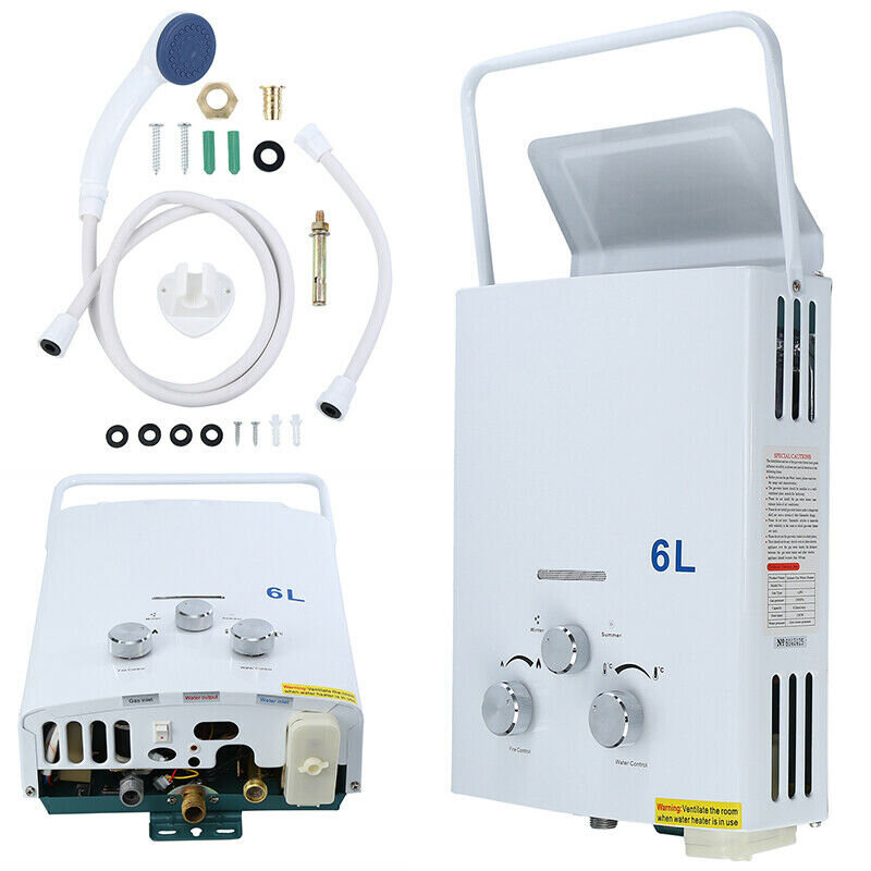 Yonntech-calentador de agua caliente LPG de 6L, Caldera SIN depósito de Gas Propan de 12kW con accesorios de ducha para el hogar y Camping