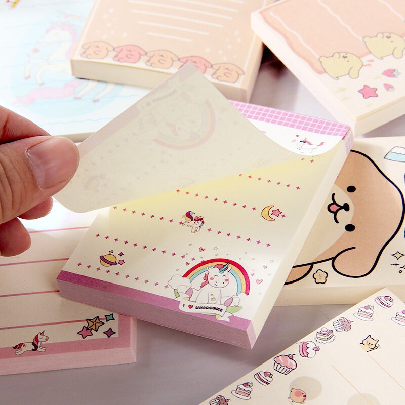 귀여운 한국 문구 크리에이티브 스티커 메모 패드, 편리한 메시지 종이 유니콘 사무실 학교 용품 카와이 강아지 플래너