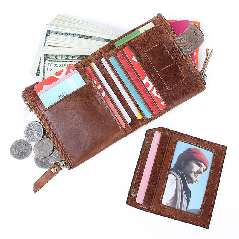 Original de couro genuíno dos homens carteira rfid luxo designer carteiras para homens titular do cartão alta qualidade bolsas correntes presentes