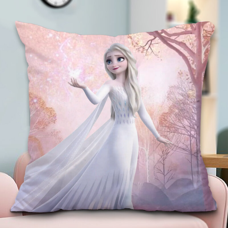 Disney Elsa Anna Princess PillowcaseCartoon เบาะเครื่องบินปลอกหมอนเด็กวันเกิดคริสต์มาสของขวัญ40x40cm