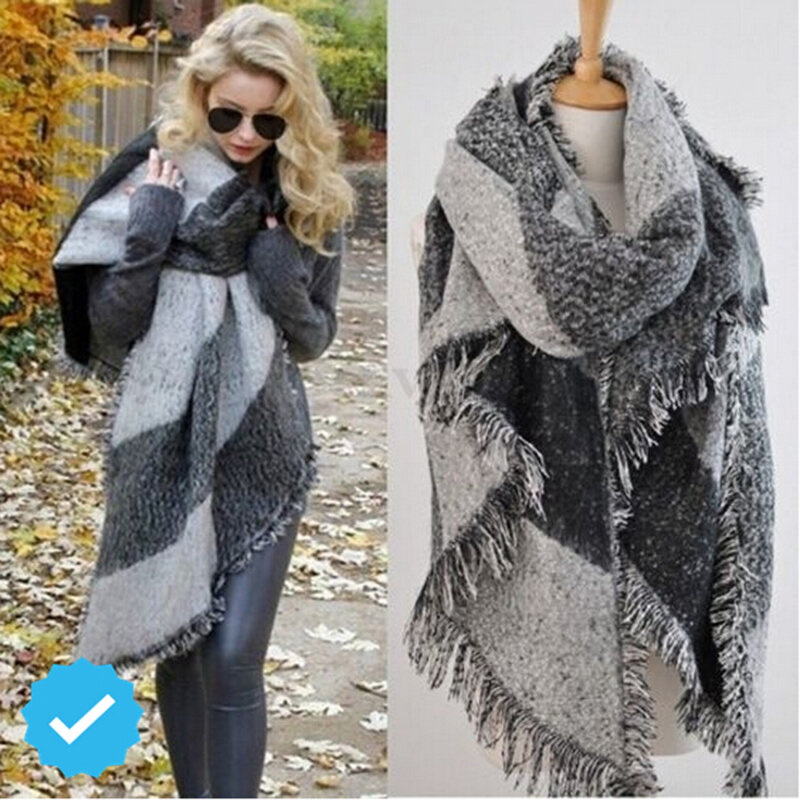 Fashion Pashmina Women Scarf Warm Winter Plaid Scarf Shawl Reversible Cape Shawl Wraps Blanket Warm Poncho Nq950750