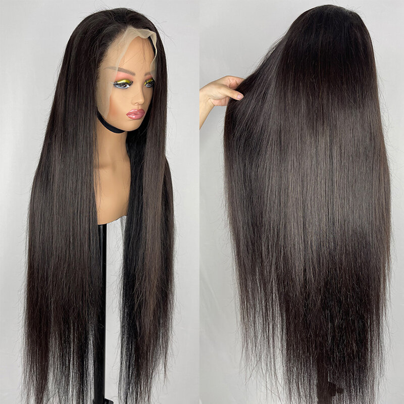 Perruques Lace Frontal wig brésiliennes naturelles, cheveux lisses, 13x4, pre-plucked, Hd 150%, 32 pouces, pour femmes
