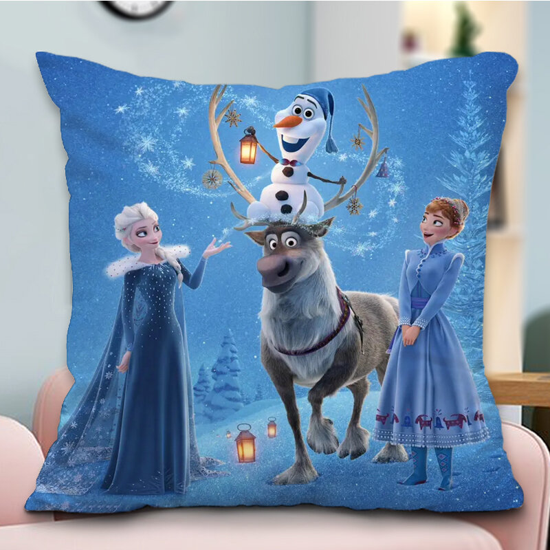 Disney Elsa Anna Frozen Princess PillowcaseCartoon Bantal Pesawat Sarung Bantal Anak Laki-laki Perempuan Hadiah Ulang Tahun Natal 40X40Cm