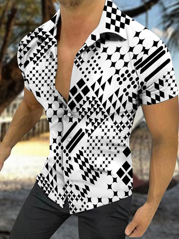 Рубашка мужская с коротким рукавом, роскошная модная Винтажная с принтом, с отложным воротником, повседневная на пуговицах