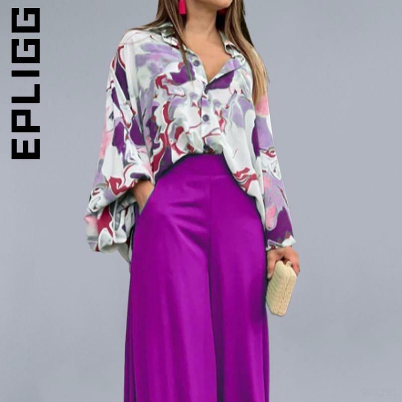 Epligg – ensemble pantalon Long et ample pour femme, tenue de sport Chic et à la mode, taille haute, 2 pièces