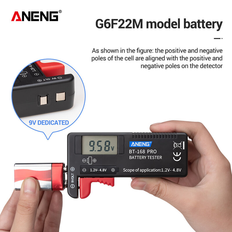 ANENG-Probador de baterías de litio digital, herramienta de diagnóstico de capacidad de batería, pantalla LCD de comprobación AAA AA, botón probador universal de batería, AN-168