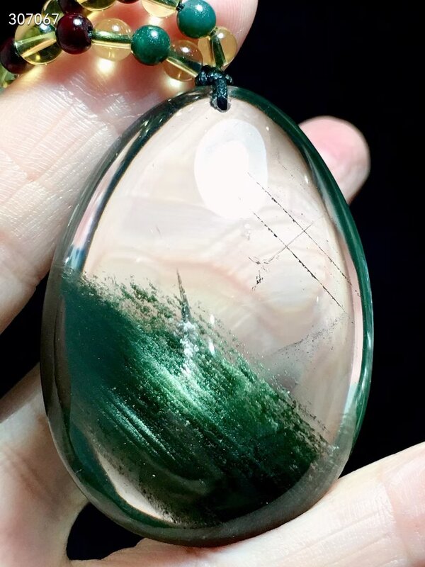 Ciondolo al quarzo fantasma verde naturale 32/24/12mm brasile goccia d'acqua trasparente perlina donna uomo collana gioielli genuino AAAAA