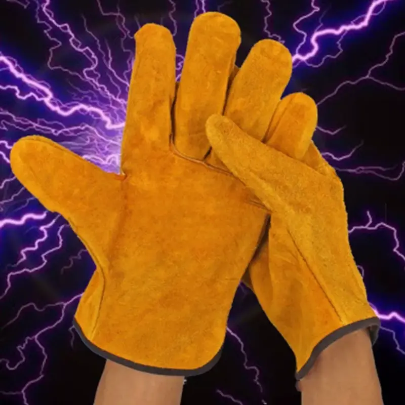 Een Paar/Set Brandwerende Duurzaam Gele Koe Lederen Lasser Handschoenen Anti-Warmte Veiligheid Werkhandschoenen Voor Lassen Metalen handgereedschap