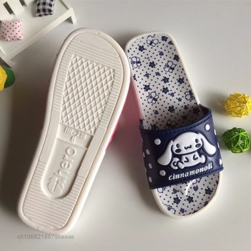 Sanrio-만화 Cinnamoroll 홈 신발, 여성 미끄럼 방지 부드러운 슬리퍼, 플랫 신발, 실내 야외 귀여운 샌들, 욕실, 비치 슈즈