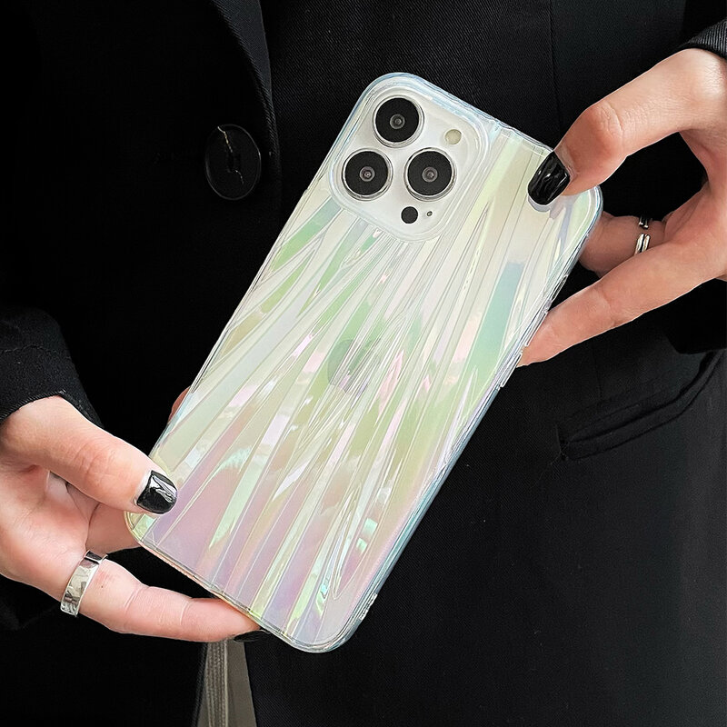 Casing Ponsel Gradien Transparan Laser Mewah untuk iPhone 13 12 11 Pro Max XR XS Max 3D Tekstur Lengkung Penutup Bumper Tahan Benturan