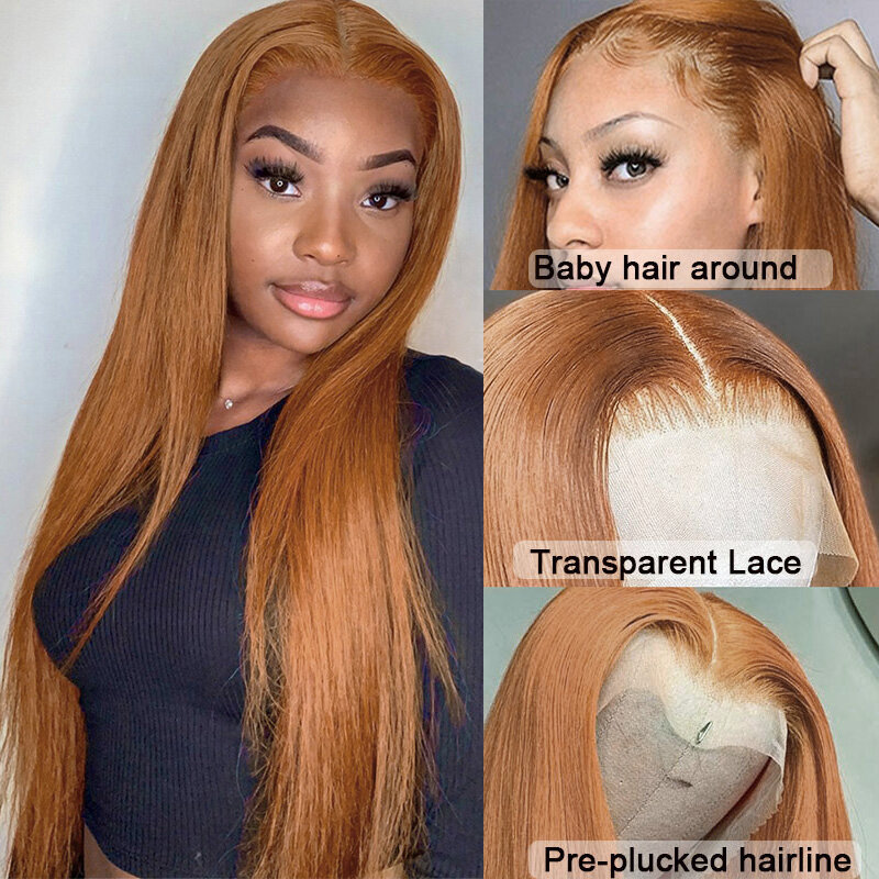 Peluca de cabello humano liso para mujeres negras, pelo largo de 28 pulgadas, color rubio miel, malla frontal de encaje 13x4, pelo de bebé suave sin pegamento, para uso diario