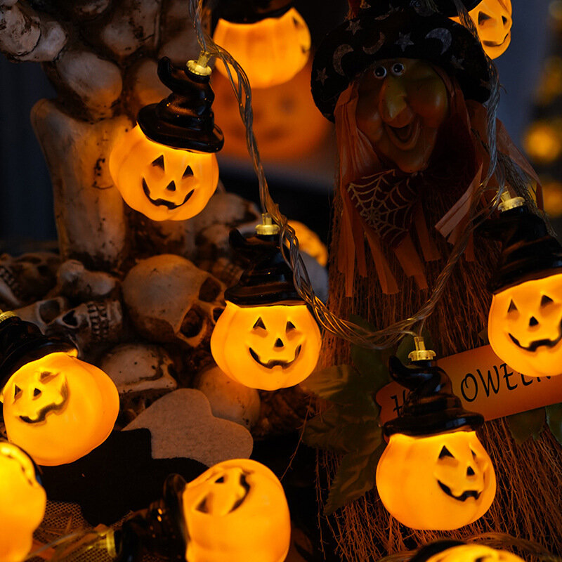 Halloween Đèn Lồng Đèn Dây LED Tiệc Lễ Hội Bầu Không Khí Trang Trí Đèn Bí Ngô Đầu Lâu Bát Cho Ngoài Trời Halloween Trang Trí