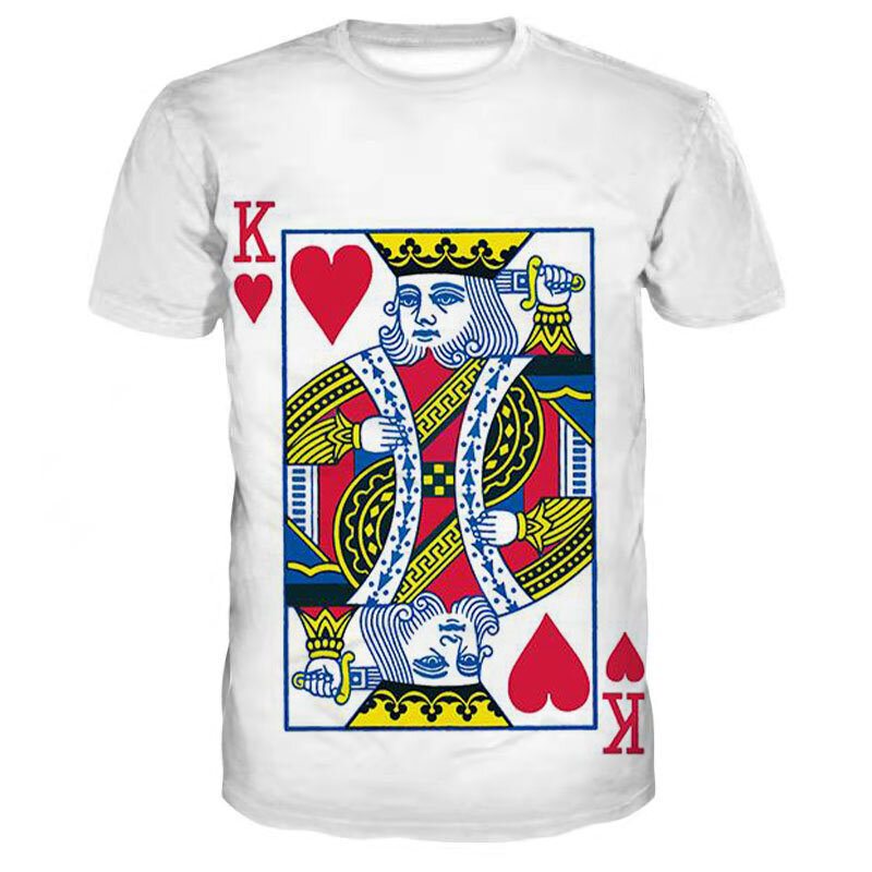Lato 3D Print klasyczna koszulka z wzorem w karty do gry, wygodna męska i damska koszulka z dekoltem w kształcie litery "o" z krótkim rękawem