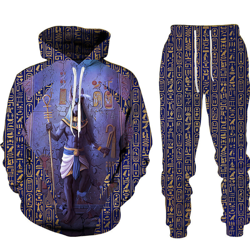Chándal con estampado 3D de primavera para hombre, Sudadera con capucha y pantalones, conjunto de ropa de calle para correr, antiguo Horus, Dios Egipcio, Ojo de Egipto, Faraón Anubis