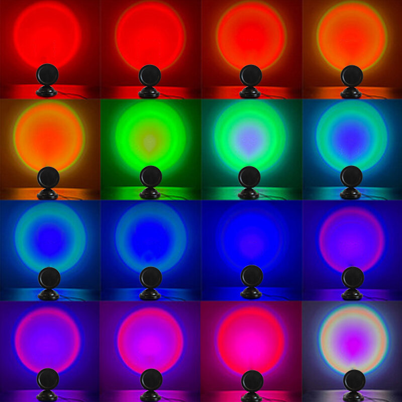 Lampe de bureau arc-en-ciel 16 couleurs, projecteur d'atmosphère de coucher de soleil, pour photographie de fond de magasin, éclairage de décoration murale