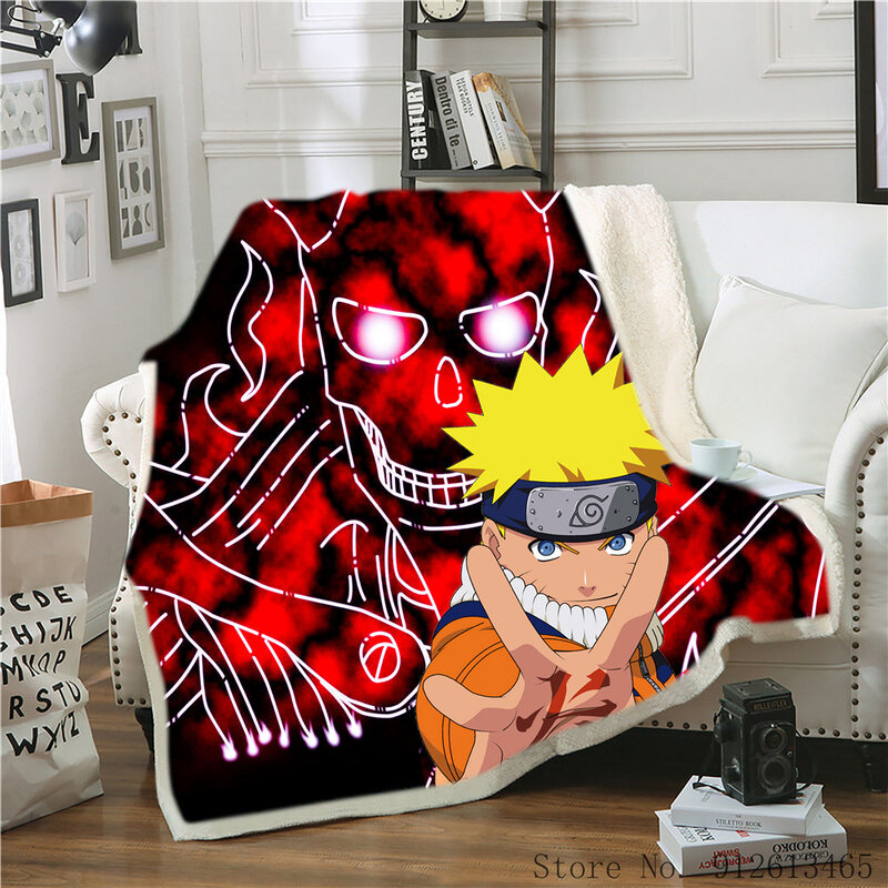 Manta de felpa 3D de Anime Ninja Uzumaki Uchiha Naruto, funda para sofá cama, ropa de cama doble individual, regalo para niños y niñas