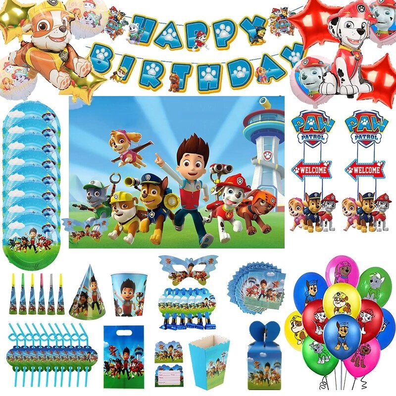 PAW Patrol dekoracja urodzinowa dla dzieci zabawki aluminiowe z foliowych lateksowych balon jednorazowe zastawy stołowe materiały na imprezy okolicznościowe Banner Backdro