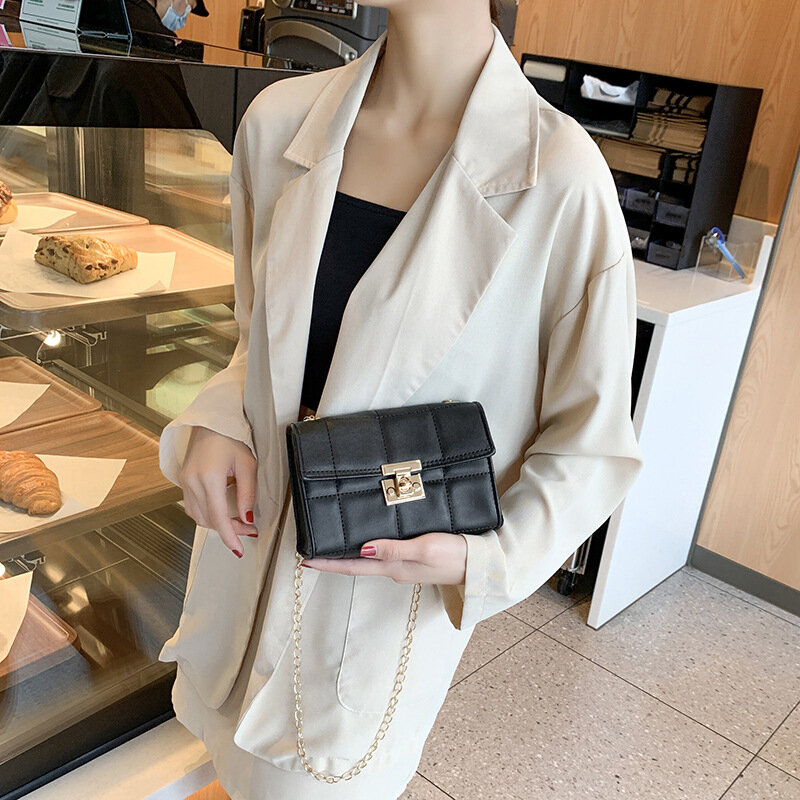 신제품 디자이너 격자 무늬 체인 핸드백 여성용, 작은 정사각형 숄더백 크로스바디백
