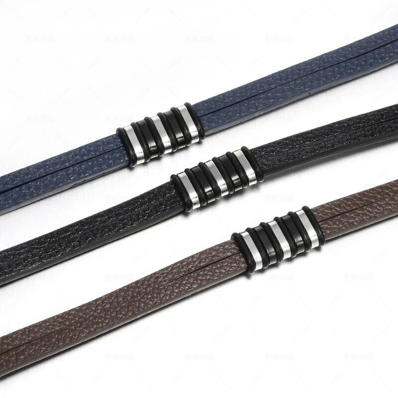 2022 masculino casual tendência pulseira de couro de aço inoxidável simples moda charme pulseira de couro
