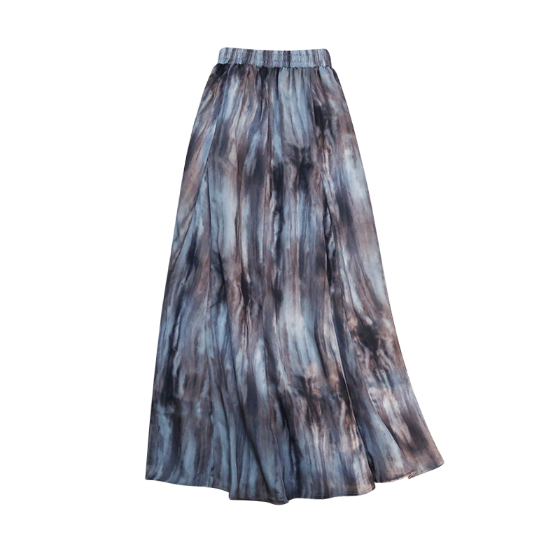 Wisher&Tong Summer Woman Skirt High Waist Tie Dye Elegant Long Ladies Skirts Korean Fashion Vintage Midi Skirts Jupe Femme