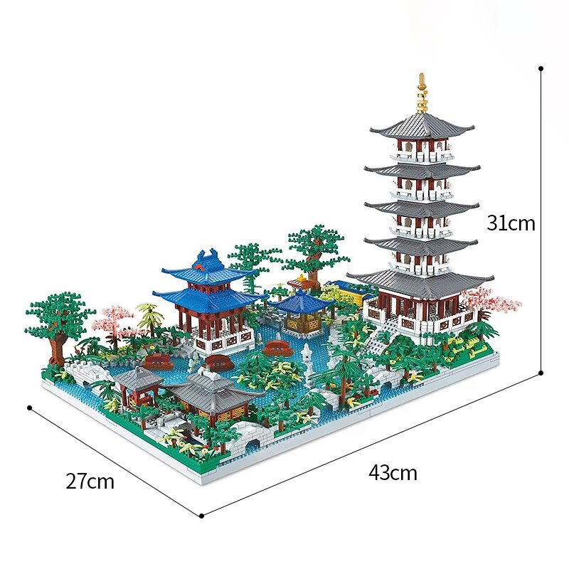 ضوء الماس العمارة الصينية حديقة كتل نموذج بناء ألعاب البناء الهوايات 12 14 15 سنة الاطفال الكبار الطوب