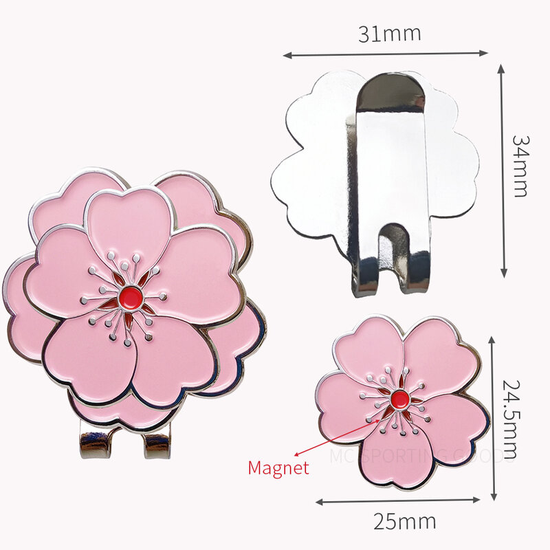 Removable Pink Flower Pattern Golf Cap Clip with Small Flower Magnetic Marker for Girls Women Gift Golf Accessories Alloy Marker