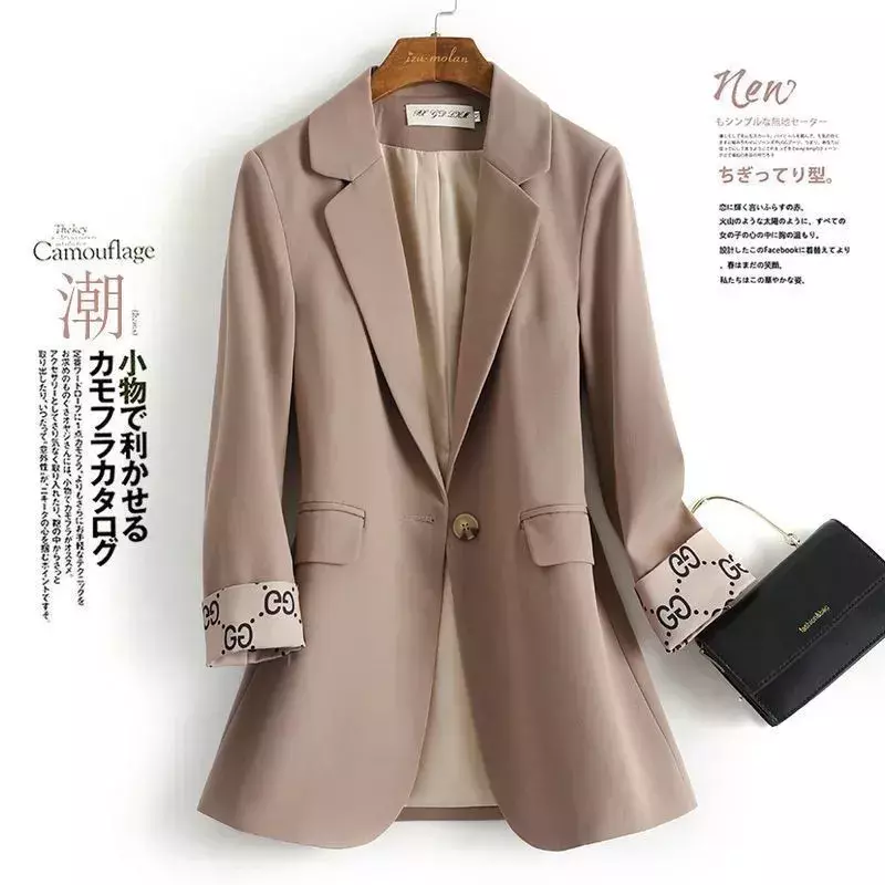 Novo no terno jaqueta na moda retalhos chique coreano primavera bolsos soltos senhoras selvagem elegante casacos único botão feminino blazer