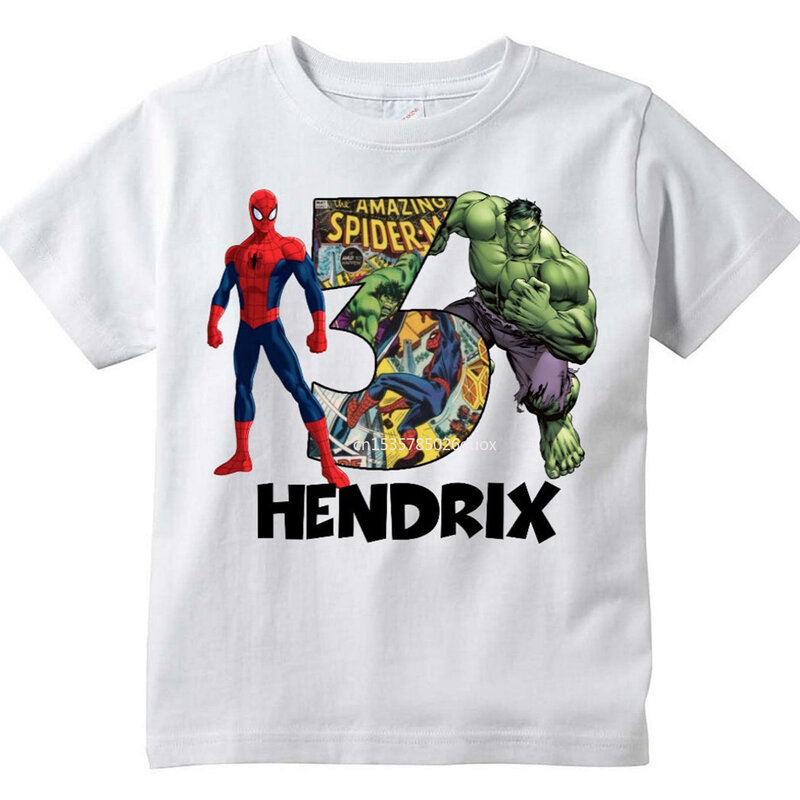 3 4 5 6 Year Marvel Avengers Hulk Iron Man Birthday Boys Shirts Personalize Name Birthday Boy T-shirt Spiderman Birthday Clothes